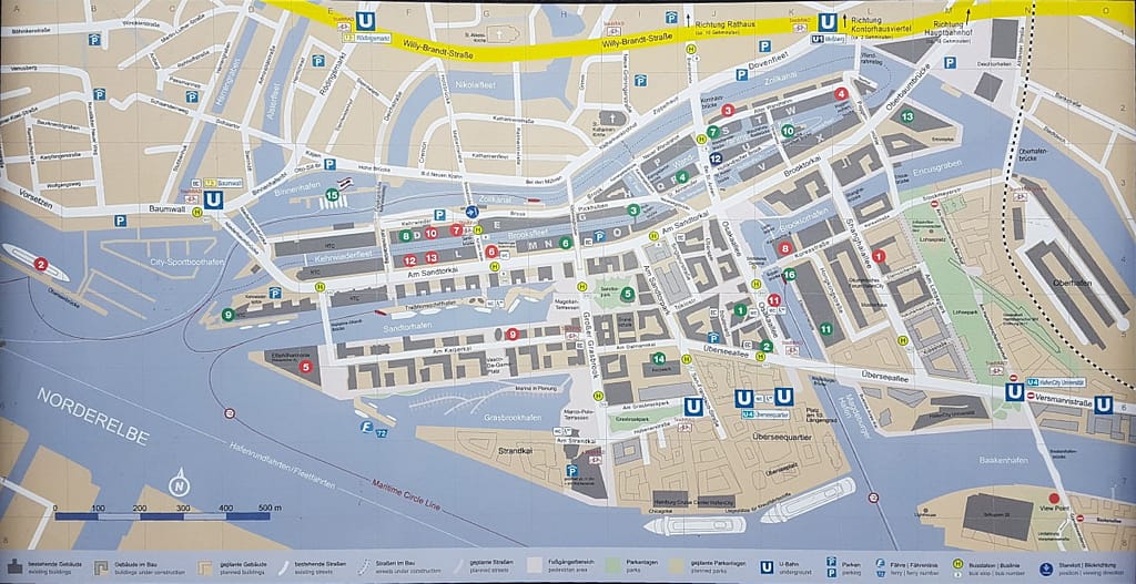 Karte der Speicherstadt Hamburg und Hafencity