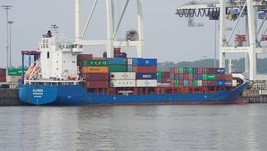 Feederschiff am Containerterminal Tollerort