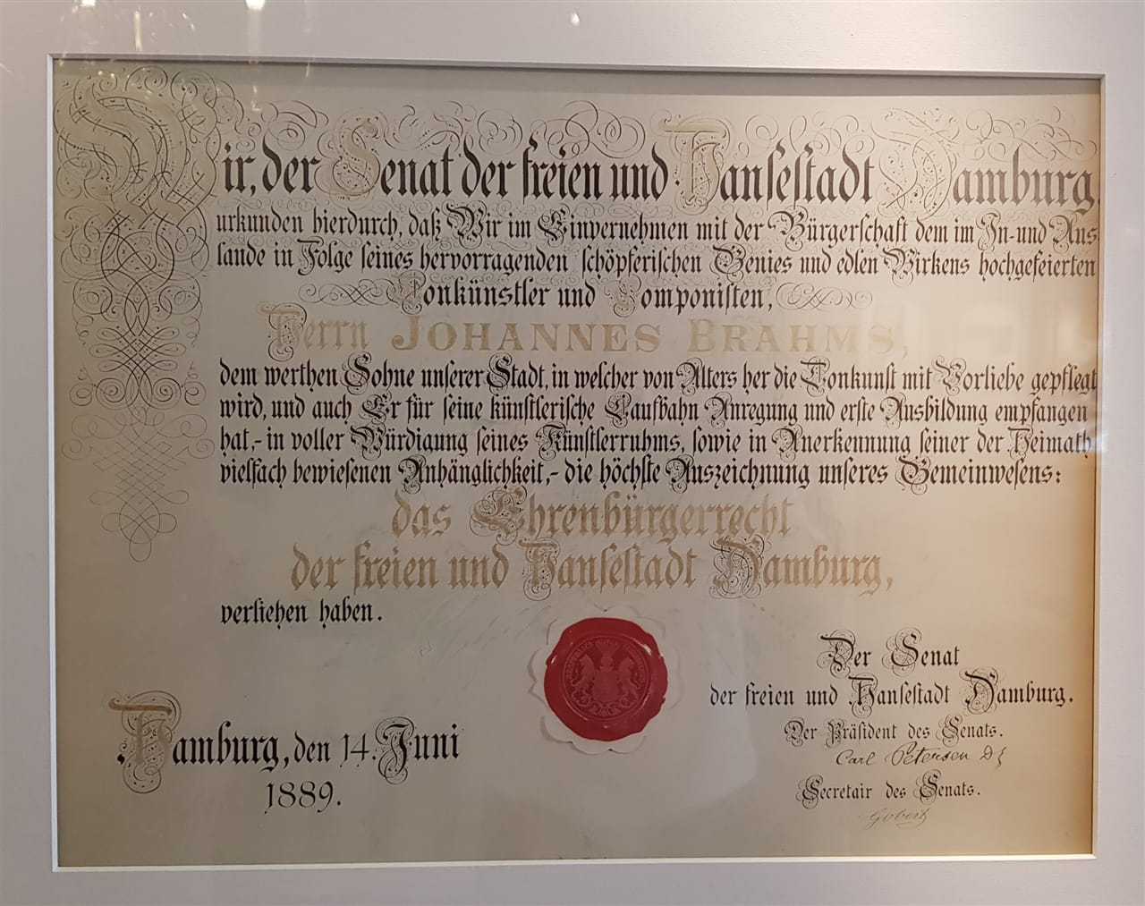 Brahms wird Ehrenbürger Hamburgs